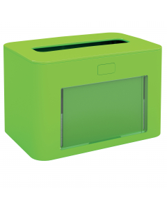 Dispenser per tovaglioli interfogliati realizzato in plastica antibatterica con coperchio leggermente inclinato per favorire lo scivolamento verso l'esterno dei liquidi che accidentalmente potrebbero cadere sul dispenser. Totalmente ermetico protegge i to