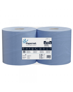 Bobina in pura cellulosa microgoffrata a 3 veli blu da 19gr. 500 strappi da 30x23,6cm. Dimensione bobina: Ø 25cm  H23,6cm. Anima da Ø 7cm Lunghezza rotolo: 150mt