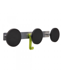 Appendiabiti in acciaio e abs con 3 supporti tondi (90mm di diametro). Viti per in fissaggio comprese. Dimensioni 45x9cm.
