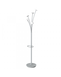 Appendiabiti in acciaio e abs con base appesantita. Dotato di 5 supporti abito e portaombrelli con raccogli acqua. Dimensioni:ø 35 x 175cm