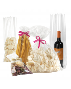 Buste trasparenti in cellophan crystal per alimenti con soffietto o con fondo quadro.
Dimensioni: 10x20cm.