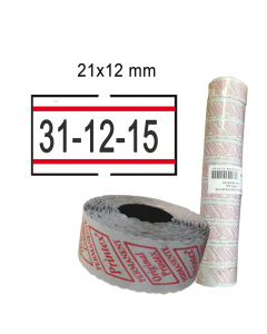 Rotolo da 1.000 etichette rettangolari 2 fori bianche con righe rosse. Confezione 10 rotoli.