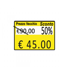 Rotolo da 600 etichette rettangolari 26x19mm removibile giallo con dicitura "taglio prezzo + sconto". Confezione 10 rotoli.