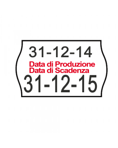 Rotolo da 1.000 etichette a onda 26x16mm con dicitura "Data di Produzione / Data di Scadenza". Confezione 10 rotoli.