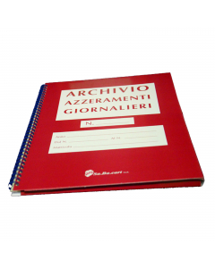 Raccoglitore archivio azzeramenti giornalieri per ricevute fiscali 80mm - 104 finestre. In cartoncino con dorso spirale in metallo. 
Composto da 13 pagine con 4 spazi per ogni facciata.