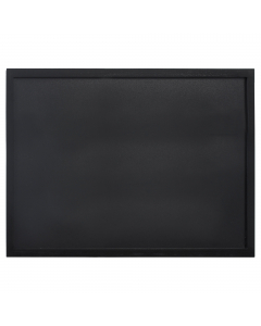 Lavagna di qualità con cornice in legno laccato nero L2cm H1cm. Fondo lavagna nera in resina melaminica da 4mm. Adatta per uso interno.Superficie di scrittura doppia, non porosa, antigraffio, antiuro e resistente ai raggio UV.  Fornita con kit di montaggi