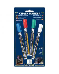 Marcatori dai colori brillanti resistenti allo sbiadimento e alle sbavature. Si eliminano dalle superfici semplicemente con un panno umido. Ideali su superfici come vetro, plastica e metallo. Punta fine da 1 a 2mm. In blister nell'assortimento colore: bia