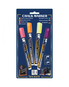 Marcatori dai colori brillanti resistenti allo sbiadimento e alle sbavature. Si eliminano dalle superfici semplicemente con un panno umido. Ideali su superfici come vetro, plastica e metallo. Punta fine da 1 a 2mm.  In blister nell'assortimento tropical: 