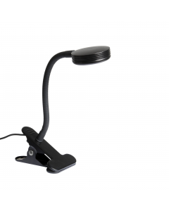 Lampada a LED con attacco a clip per illuminare lavagne, leggii ed espositori di sera. Utlizzabile all'esterno con 5 metri di cavo o con batteria ricaricabile (non inclusa). Dimensioni: 27x11x7,5cm.