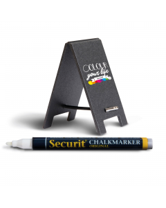 Set di 5 lavagnette segnaposto, flessibili e con superficie di scrittura doppia facile da pulire. Anti urto e antigraffio, resistente ai raggi UV. Fortite con 1 marcatore a gesso liquido. Dimensioni: 8,5x5x0,5cm.