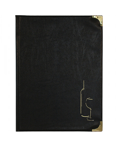 Porta menu' in pvc semplice e classico con angoli in metallo dorato. Formato da 4 buste trasparenti saldate sul dorso e 2 buste saldate sulle facce interne della copertina (per contenere in totale di 10 fogli).