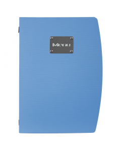 Porta menù colorato ed ecologico dal design semplice e fresco! Realizzato in polipropilene antimacchia e antigraffio con etichetta in acciaio inox. Resistente ai raggi UV. Comprende 1 inserto doppio interno (per 4 fogli) in plastica trasparente, trattenut