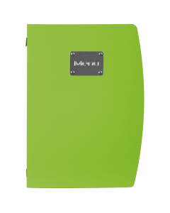 Porta menù colorato ed ecologico dal design semplice e fresco! Realizzato in polipropilene antimacchia e antigraffio con etichetta in acciaio inox. Resistente ai raggi UV. Comprende 1 inserto doppio interno (per 4 fogli) in plastica trasparente, trattenut