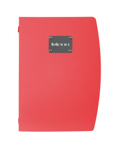 Porta menù colorato ed ecologico dal design semplice e fresco! Realizzato in polipropilene antimacchia e antigraffio con etichetta in acciaio inox. Resistente ai raggi UV. Comprende 1 inserto doppio interno (per 4 fogli) in plastica trasparente, trattenut