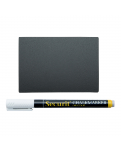 Set formato da 20 targhette nere scrivibili e cancellabili. Ideali come segnaprezzo o messaggi flash in bar, alimentari  ecc. Fornito con 1 pennarello a gesso liquido bianco, 4 supporti a spina (cod. 77154) e 2 supporti trasparenti (cod. 77153).