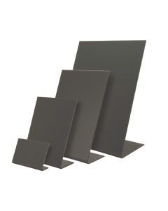 Lavagne in acrilico nero a forma di L. Resistenti e facili da pulire. Rifinitura della lavagna frontale satinata e retro lucido. Resistente ai raggi UV e agli agenti atmosferici.