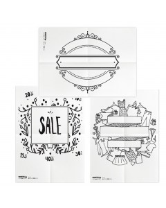 SET STENCIL a tema SCONTI / OFFERTE, ideali per decorare le vetrine. Su fogli in carta dimensione A2.
