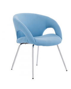 Seduta visitatore con rivestimento in tessuto. Struttura in acciaio cromato. Ideale anche per sale attesa. Dimensioni cm L59x P57,5 x H72cm.