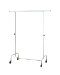 Stender cromato professionale portata fino a 50kg. Dotato di bracci allungabili che ne aumentano la capacità fino a 175cm. Ruote pivottanti. Dimensione L105-175 x P50 x H141-191cm.