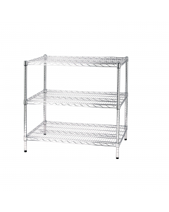Kit scaffali in acciaio cromato con tubolari Ø 2,54cm e piedini regolabili Profondità scaffali 60cm adatti per archivi e magazzini. 3 ripiani dimensioni totali: 60x90cm H90cm. Portata 100kg.