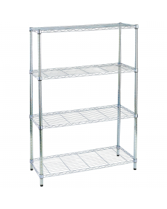 Librerie in acciaio cromato con tubolari diametro 2,54 e piedini regolabili. 4 ripiani - 36x90cm h137cm. Portata max 50kg per ripiano.