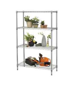 Robusti scaffali in acciaio zincato verniciato a polvere cromata per esterni. Tubolari Ø2,54cm e piedini regolabili. Profondità scaffali 36cm, portata 100Kg per ripiano. Eccezionale resistenza alle intemperia.