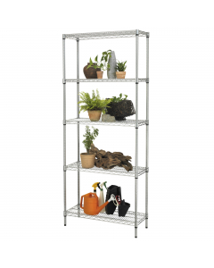Robusti scaffali in acciaio zincato verniciato a polvere cromata per esterni. Tubolari Ø2,54cm e piedini regolabili. Profondità scaffali 36cm, portata 100Kg per ripiano. Eccezionale resistenza alle intemperia.