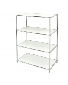 LIBRERIA IN ACCIAIO CROMATO CON 4 RIPIANI IN ACCIAIO BIANCO DALLA FORTE FINITURA ANTIGRAFFIO. COMPLETE DI PIEDINI REGOLABILI. ISTALLAZIONE SEMPLICE E VELOCE! DIMENSIONE 80X40CM - H120CM