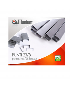 Punti metallici per alti spessori di alta qualità in acciaio zinco-cromato.

Cucitrice utilizzabile: idonee per passo 23
Capacità di cucitura: 25-50fg
Scatola da 1000 punti