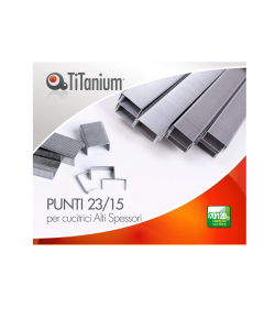 Punti metallici per alti spessori di alta qualità in acciaio zinco-cromato.

Cucitrice utilizzabile: idonee per passo 23
Capacità di cucitura: 70-120fg
Scatola da 1000 punti