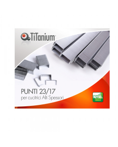 Punti metallici per alti spessori di alta qualità in acciaio zinco-cromato.

Cucitrice utilizzabile: idonee per passo 23
Capacità di cucitura: 90-150fg
Scatola da 1000 punti