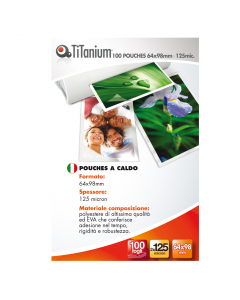 Pouches a caldo 

Formato: Key card (64x98mm)
Spessore micron: 2x125mic
Pezzi per cf: 100
Materiale composizione: polyestere di altissima qualità ed EVA 
che conferisce adesione nel tempo, rigidità e robustezza