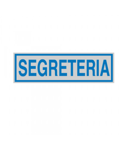 Etichette di indicazione per interni su pellicola autoadesiva colore argento opaco con scritta blu. Formato unico 165x50mm. Adatti per segnaletica in aree private.