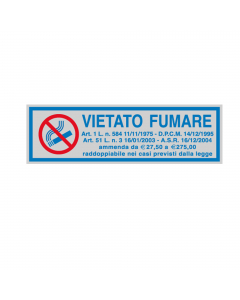 Etichette di indicazione per interni su pellicola autoadesiva colore argento opaco con scritta blu. Formato unico 165x50mm. Adatti per segnaletica in aree private.