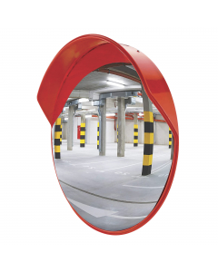 Specchio parabolico in metacrilato, con montatura e visiera in polipropilene colore rosso, guarnizioni in PVC nero. Completi di attacco per applicazione a palo Ø60mm o alla staffa a muro, orientabili in tutti i sensi. Visibilità a 90°.