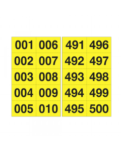 Etichette adesive. Formato foglio: 97 x 156mm. Formato etichetta: 45 x 24mm. Altezza carattere: 17mm. Colore: scritta nera su foglio giallo.