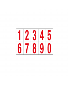 Etichette adesive. Formato foglio: 350x250mm. Formato etichetta: 70x124mm. Altezza carattere: 103mm. Colore: scritta rossa su foglio bianco.