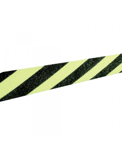 Striscia giallo/nera per segnalazione antiscivolo, in policarbonato autoadesivo fotoluminescente. Indicata per la segnalazione da pavimento e/o scale in aree di produzione e magazzini. Dimensioni: 50x800mm.