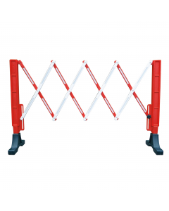 Barriera estensibile fino a 2 metri con basi in gomma da 39cm, altezza 1mt. In polipropilene colore rosso a bande bianche retroriflettenti. Dimensione chiusa: 34x39xH 100cm. Dimensioni aperta: L200 x P39 x H100cm