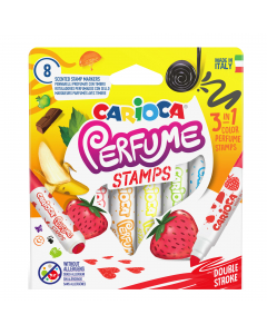 Pennarelli Carioca Perfume, ogni colore ha la sua essenza. Contiene un inchiostro profumato e lavabile. Gli aromi usati sono stati rigorosamente selezionati per richiamare le essenze naturali escludendo tracce di sostanze allergeniche.