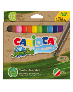 La nuova linea Eco Family Carioca® di prodotti realizzati in EcoAllene®, una materia plastica proveniente dal riciclo dei contenitori per bevande e alimenti in poliaccoppiati, utilizzati abitualmente nelle confezioni del latte e succhi di frutta. Il penna