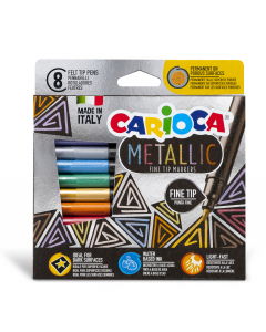 Pennarelli metallici punta fine. Ideali per superfici scure, colori permanenti su superfici porose e rimovibile su quelle lisce. Inchiostro a base d'acqua e punta bloccata. Perfetti per personalizzare oggetti come borracce e occhiali.
