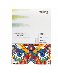 Carta certificata FSC da 140gr/m2 a grana fine extra bianca, ideale per lo schizzo e il disegno con matite colorate. Superficie liscia non assorbente. Album da 30 fogli.
