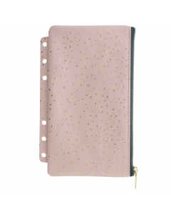 Pochette della nuova collezione Confetti di design accativante e fantasia con preziosi effetti a contrasto. Abbinabile alla linea Organiser formato A5 e Personal della collezione Confetti nero e rosa.