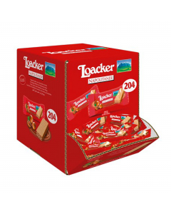 Wafer Minis Napolitaner 3,2gr confezione 204pz Loacker. 
Fragranti wafers con crema alla nocciola (crema 75%). Ingredienti: farina di frumento, olio di cocco, sciroppo di glucosio, zucchero, nocciole 9% nella crema, siero di latte in polvere, farina di so