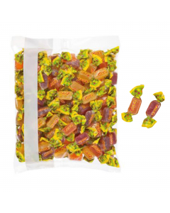 Caramelle Gelee confezionate singolarmente
busta 1kg (pz circa)
Ingredienti: zucchero, sciroppo di glucosio, succo di frutta (6%) (limone,  mandarino, fragola, mora), gelificante: pectina, acidificante: acido citrico, aromi, correttore d’acidità: citrato 