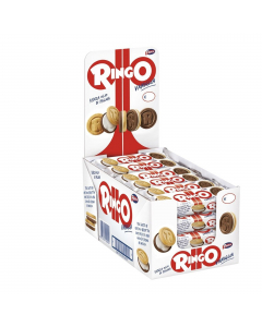 Ringo vaniglia 55gr confezione 24pz Pavesi
Ingredienti: 
Ingredienti: Biscotti (75%): farina di frumento, olio di semi di girasole, zucchero, amido di frumento, cacao magro, sciroppo di glucosio, siero di latte in polvere, sale, agenti lievitanti (carbona