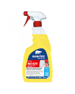 Sgrassante alcoolico disinfettante multiuso, pronto all’uso. La formulazione con principio attivo antibatterico garantisce la rimozione da superfici lisce di batteri gram positivi, gram negativi, funghi, muffe e cattivi odori. MULTI ACTIV è Presidio Medic