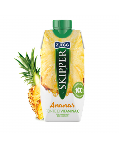 Succo Skipper gusto Ananas BRICK 330ml Zuegg. 
Un succo agrodolce, gradevole e dissetante, dal carattere corposo con vitamina C. 
Ingredienti: acqua, succo di ananas (40%), zucchero, acidificante: acido citrico, aromi naturali, vitamina C. 
SENZA GLUTINE.