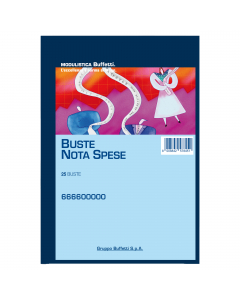 Blocco 25 buste staccabili NOTA SPESE, f.to 23x16cm.